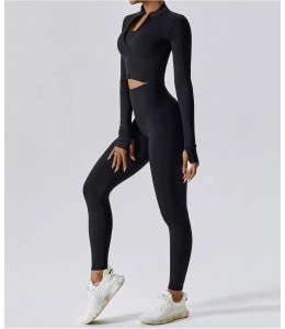  Жіночий фітнес костюм Leggings + Top + Crop top model 54 (BLACK)
